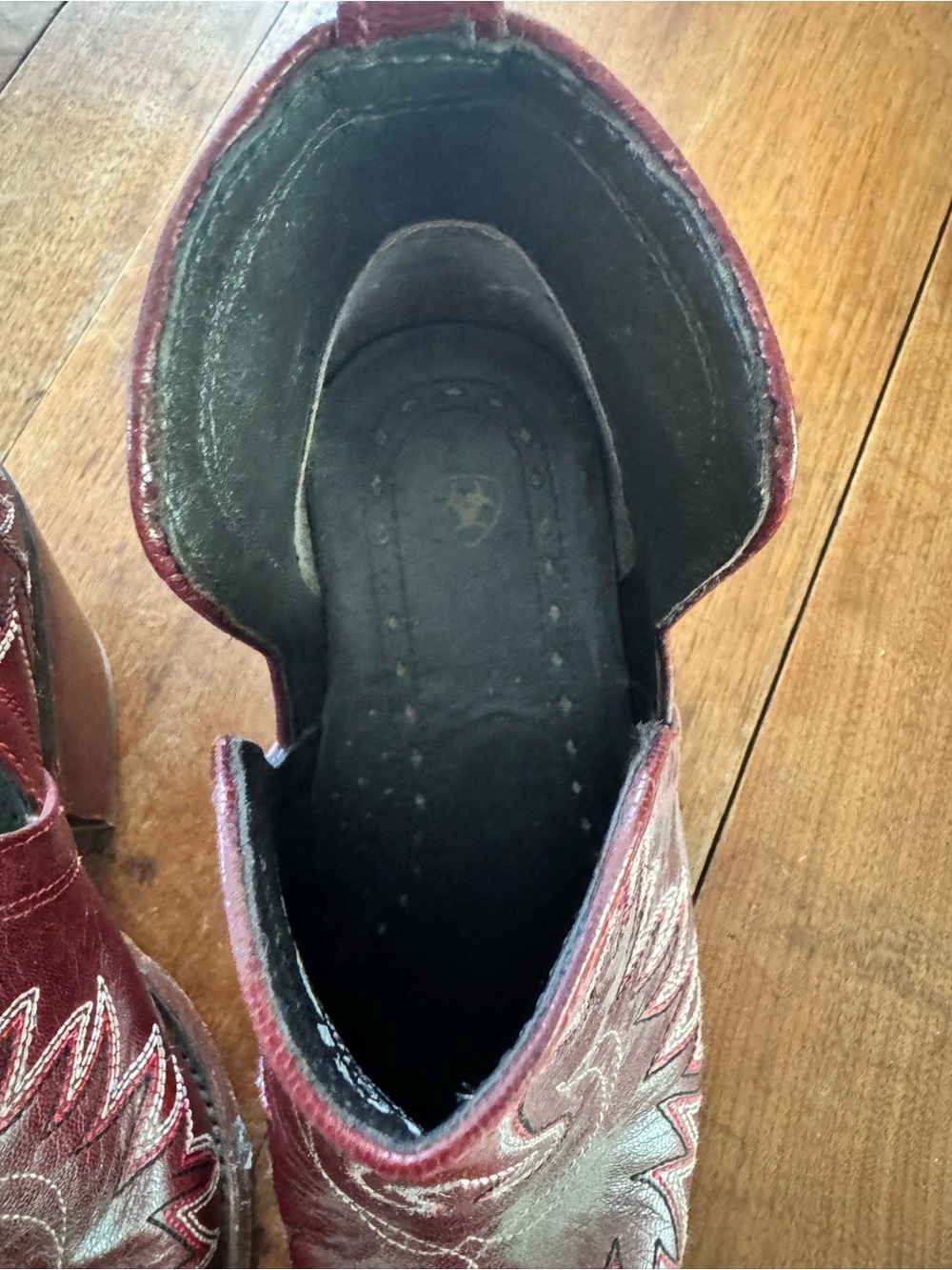 Ariat Red Burgundy Western Ankle Boots with White Stitching - Picture 5 of 9